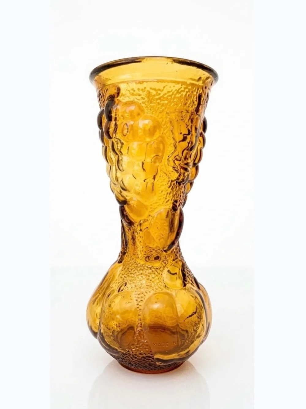 Vintage Empoli Italian Amber Harvest Glass Vase Embossed Fruit Made In Italy 10”